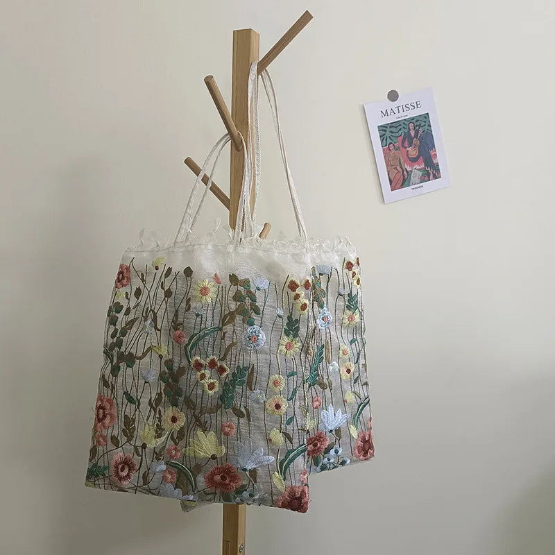 Embroidered Lace Flower Mesh Shoulder Bag ART : 19
