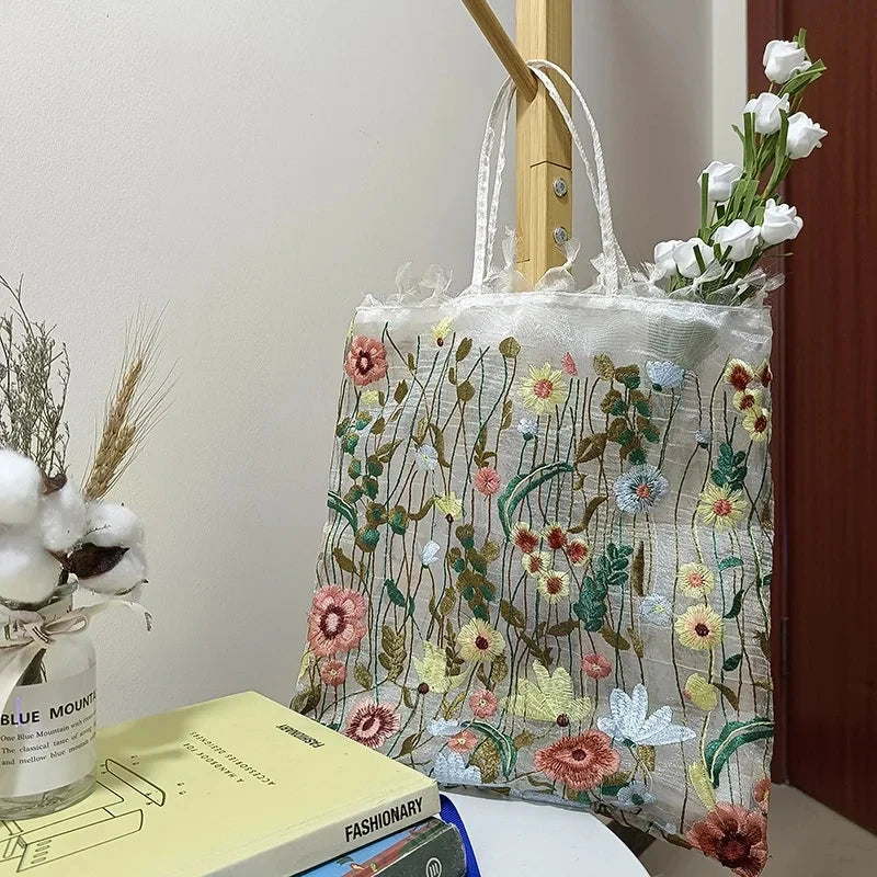 Embroidered Lace Flower Mesh Shoulder Bag ART : 19