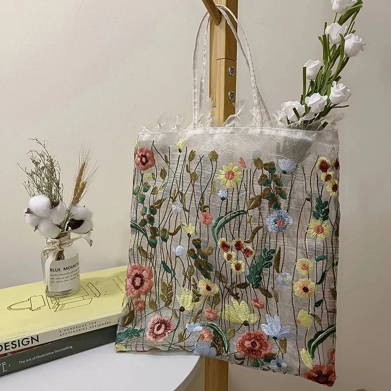 Embroidered Lace Flower Mesh Shoulder Bag ART : 19