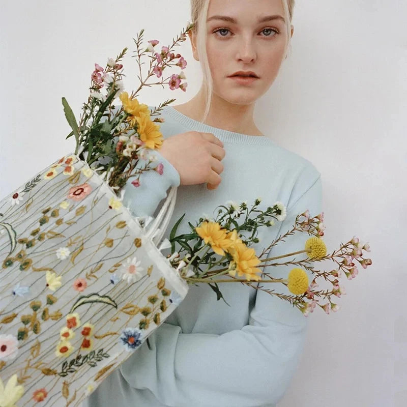 Embroidered Lace Flower Mesh Shoulder Bag ART : 19