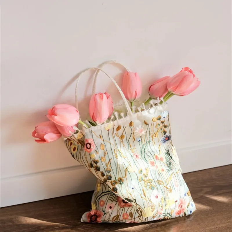 Embroidered Lace Flower Mesh Shoulder Bag ART : 19