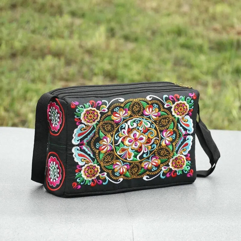 Blossom Voyage Luxe Nylon Crossbody – Floral Elegance Meets Spacious Style ART : 25