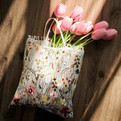 Embroidered Lace Flower Mesh Shoulder Bag ART : 19