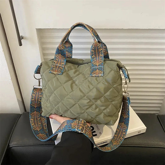 Winter Luxe Rhombus Tote – Spacious Cotton Shoulder Bag for Every Outfit ART : 27