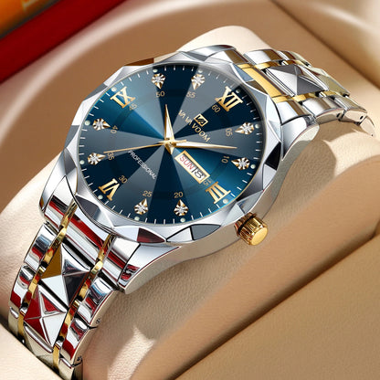 VA VA VOOM Men’s Luxury Blue Gold Quartz Watch 41mm with Diamond & Glow