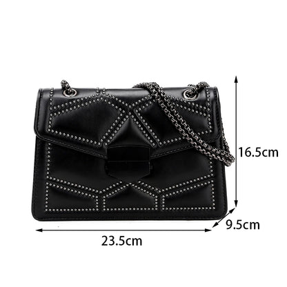 Yogodlns Vintage Rivet PU Leather Flap Crossbody Bag with Chain ART : 17
