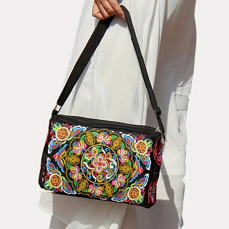 Blossom Voyage Luxe Nylon Crossbody – Floral Elegance Meets Spacious Style ART : 25