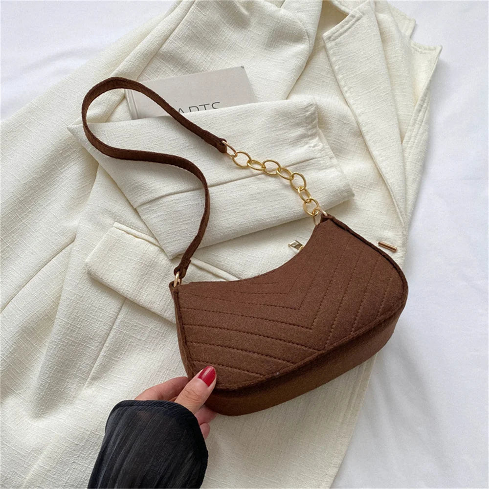 Women's Retro Felt Crossbody Bag – Casual Shoulder Purse ART : 12