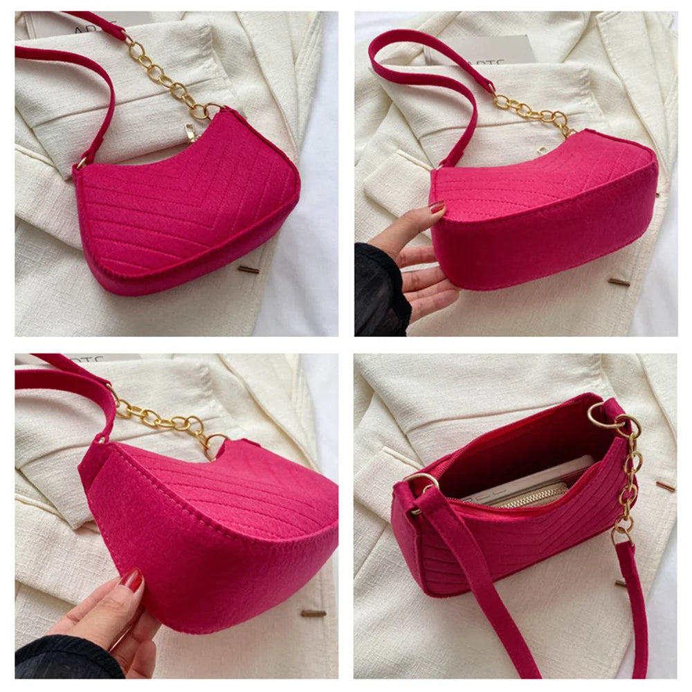 Women's Retro Felt Crossbody Bag – Casual Shoulder Purse ART : 12