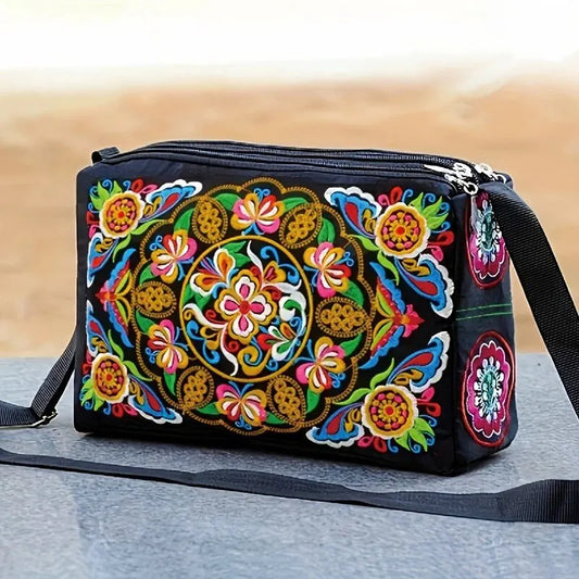 Blossom Voyage Luxe Nylon Crossbody – Floral Elegance Meets Spacious Style ART : 25